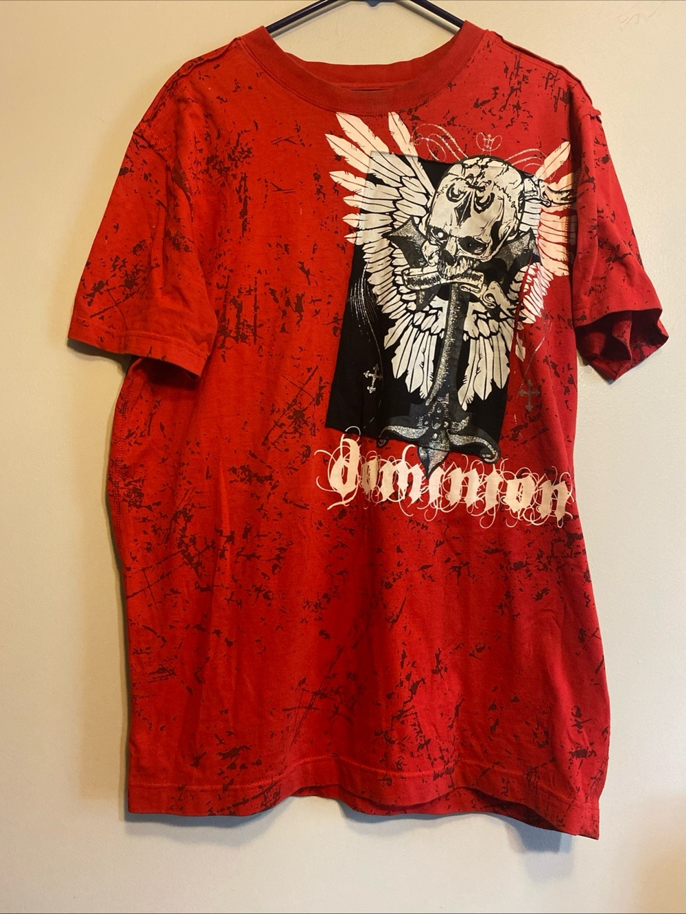 Raw Blue T Shirt Men’s L Dominion Embellished Graphic‎ Print Gothic Skulls Wings